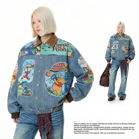 WES®️| ÁO KHOÁC DENIM CỔ BẺ DA THÊU HỌA TIẾT POOL RETRO UNISEX WES2026