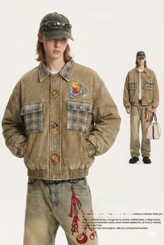 WES®️| ÁO KHOÁC DENIM  TRẦN BÔNG DÁNG RỘNG HỌA TIẾT THÊU MICKEY VINTAGE UNISEX W5150