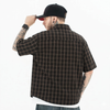 WES®️| ÁO KHOÁC SƠ MI NGẮN TAY KẺ CARO THÊU HỌA TIẾT HOẠT HÌNH RETRO UNISEX WES8006