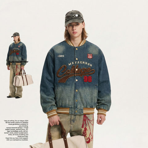 WES®️| ÁO KHOÁC DENIM THÊU HỌA TIẾT RETRO UNISEX WES2026