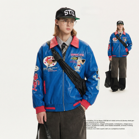 WES®️| ÁO KHOÁC DA PU CAO CẤP THÊU HỌA TIẾT RETRO UNISEX WES2026