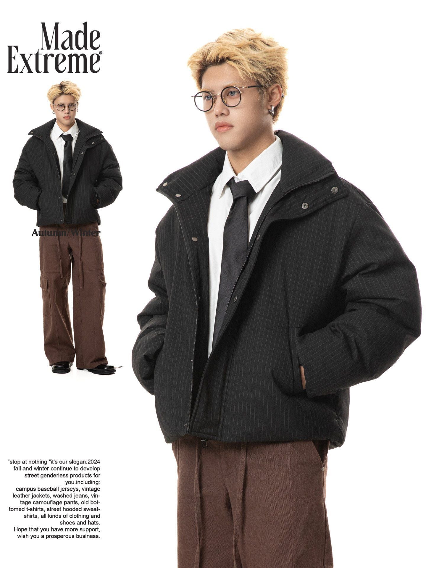 MADEEXTREME®️| ÁO KHOÁC CỔ CAO HỌA TIẾT SỌC DỌC DÀY ẤM DÁNG RỘNG UNISEX MADE 241258