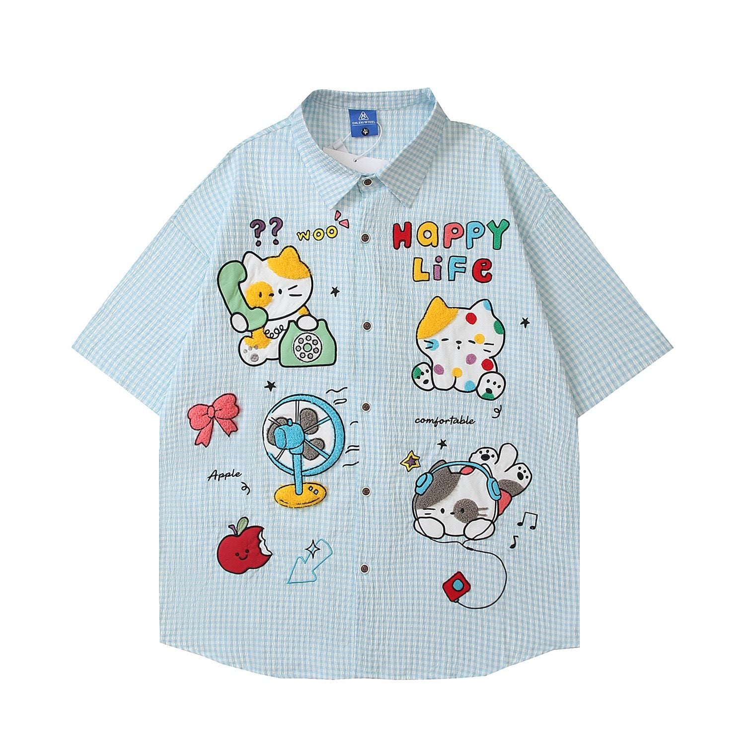 WES®️| ÁO SƠ MI NGẮN TAY THÊU HỌA TIẾT HOẠT HÌNH UNISEX YH1037