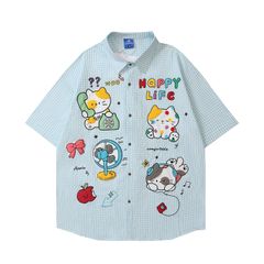 WES®️| ÁO SƠ MI NGẮN TAY THÊU HỌA TIẾT HOẠT HÌNH UNISEX YH1037