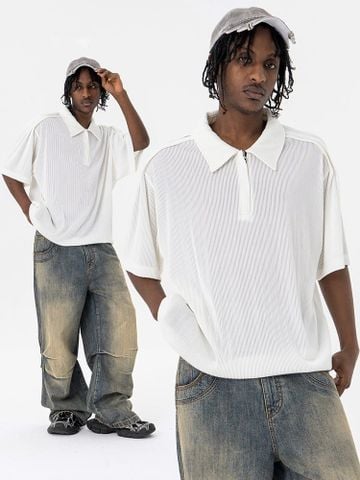 FG®️| ÁO THUN CỔ POLO TAY LỠ DÁNG RỘNG CỔ KHÓA KÉO FG K401