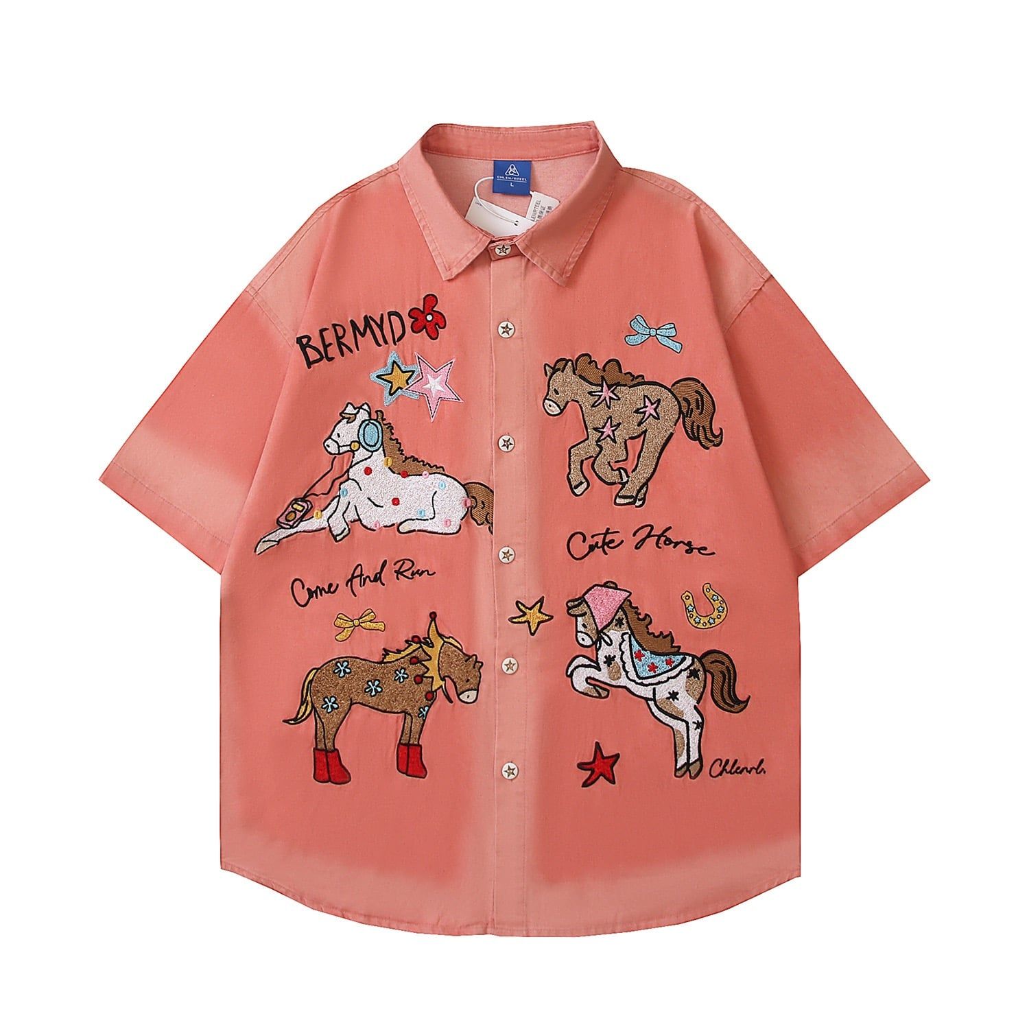 WES®️| ÁO SƠ MI NGẮN TAY THÊU HỌA TIẾT HOẠT HÌNH UNISEX YH1057