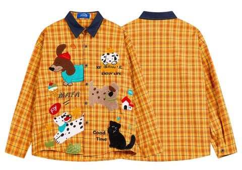 WES®️| ÁO SƠ MI DÀI TAY THÊU HỌA TIẾT HOẠT HÌNH UNISEX C5898