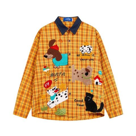 WES®️| ÁO SƠ MI DÀI TAY THÊU HỌA TIẾT HOẠT HÌNH UNISEX C5898