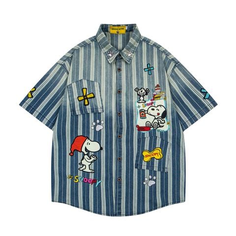WES®️| ÁO KHOÁC SƠ MI DENIM HỌA TIẾT THÊU RETRO UNISEX WES8036