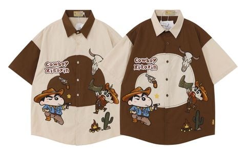 WES®️| ÁO SƠ MI NGẮN TAY THÊU HỌA TIẾT HOẠT HÌNH SHINCHAN UNISEX 5212