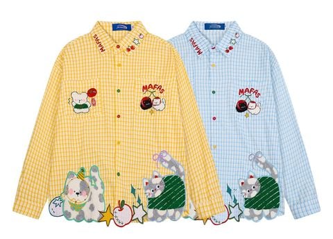 WES®️| ÁO SƠ MI DÀI TAY THÊU HỌA TIẾT HOẠT HÌNH UNISEX C5900