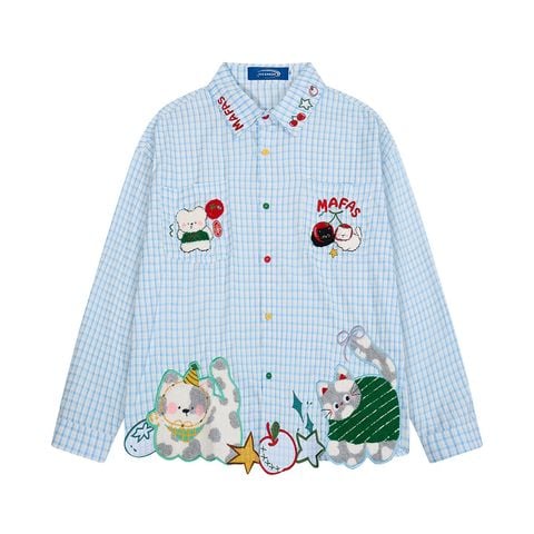 WES®️| ÁO SƠ MI DÀI TAY THÊU HỌA TIẾT HOẠT HÌNH UNISEX C5900