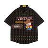 WES®️| ÁO KHOÁC SƠ MI NGẮN TAY KẺ CARO THÊU HỌA TIẾT HOẠT HÌNH RETRO UNISEX WES8006