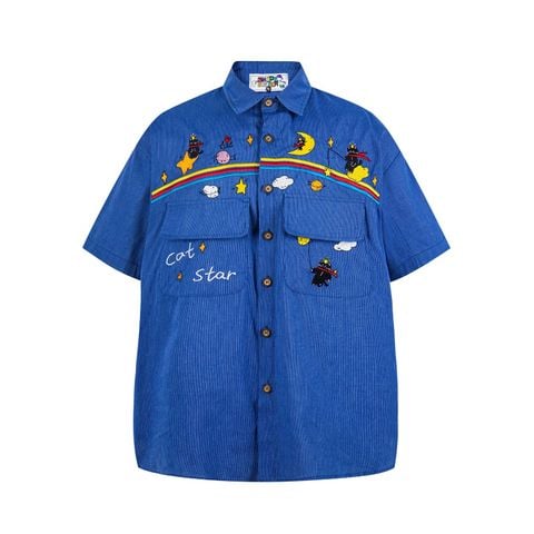 WES®️| ÁO SƠ MI  THÊU HỌA TIẾT HOẠT HÌNH RETRO UNISEX C216