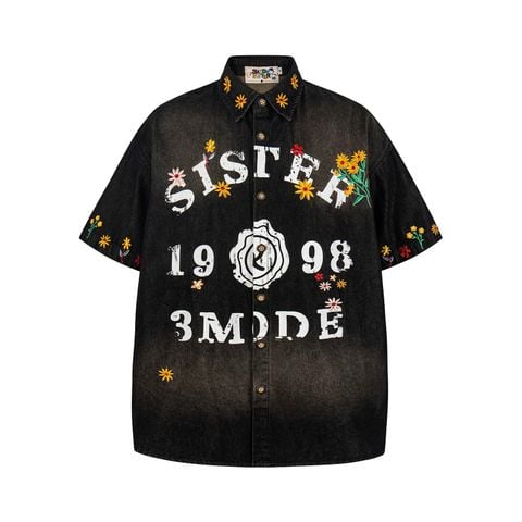 WES®️| ÁO KHOÁC SƠ MI DENIM RÁCH RƯỚI THÊU HOA  RETRO UNISEX C201