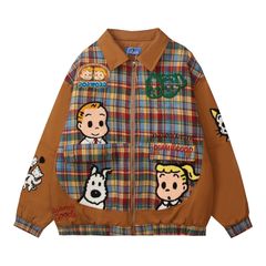 WES®️| ÁO KHOÁC VẢI THÔ DÁNG RỘNG THÊU HỌA TIẾT HOẠT HÌNH UNISEX HY589