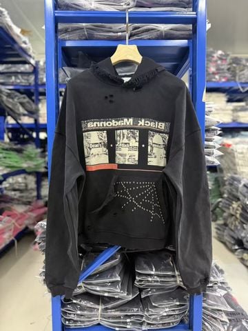 FK®️| ÁO KHOÁC DÁNG RỘNG HOODIE COTTON WASH IN HÌNH LÀM RÁCH ĐÍNH ĐÁ UNISEX PH6016