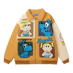WES®️| ÁO KHOÁC VẢI THÔ DÁNG RỘNG THÊU HỌA TIẾT HOẠT HÌNH UNISEX YH891
