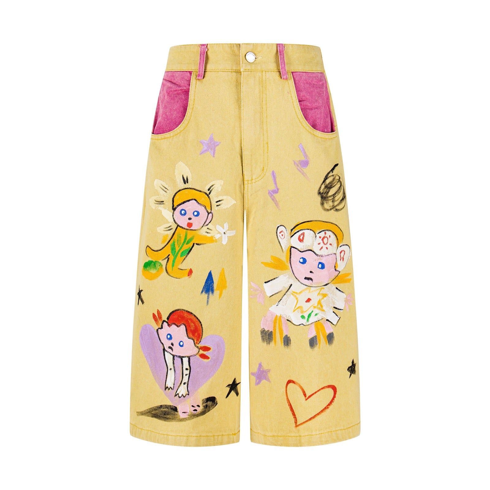 WES®️| QUẦN SHORT THÊU HOẠT HÌNH DÁNG RỘNG ỐNG ĐỨNG DÁNG LỬNG UNISEX K131