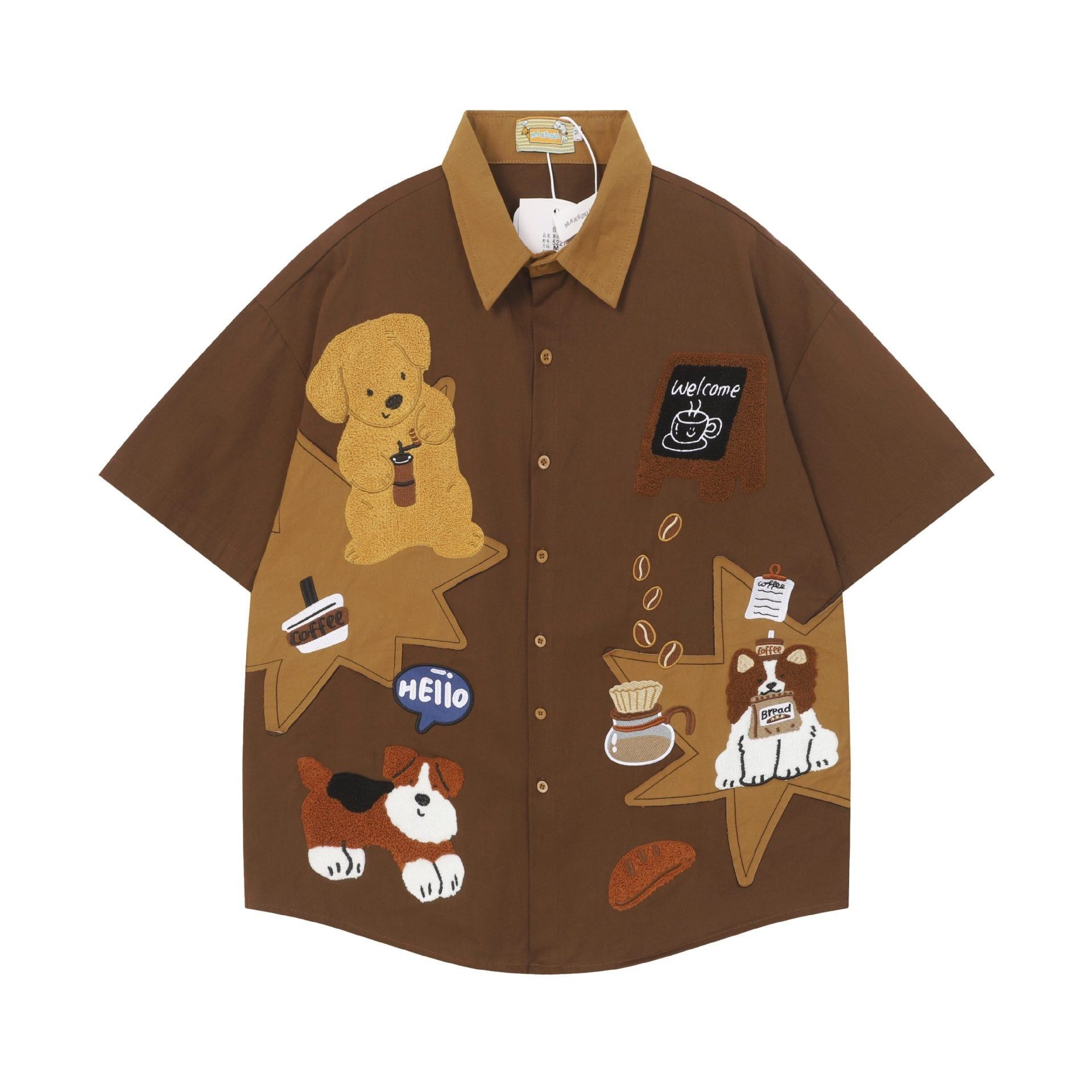 WES®️| ÁO SƠ MI NGẮN TAY THÊU HỌA TIẾT HOẠT HÌNH UNISEX 5221