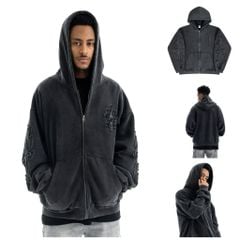 FG®️| ÁO KHOÁC HOODIE WASH THÊU LÓT LÔNG CỪU CÁCH ĐIỆU UNISEX FG F537