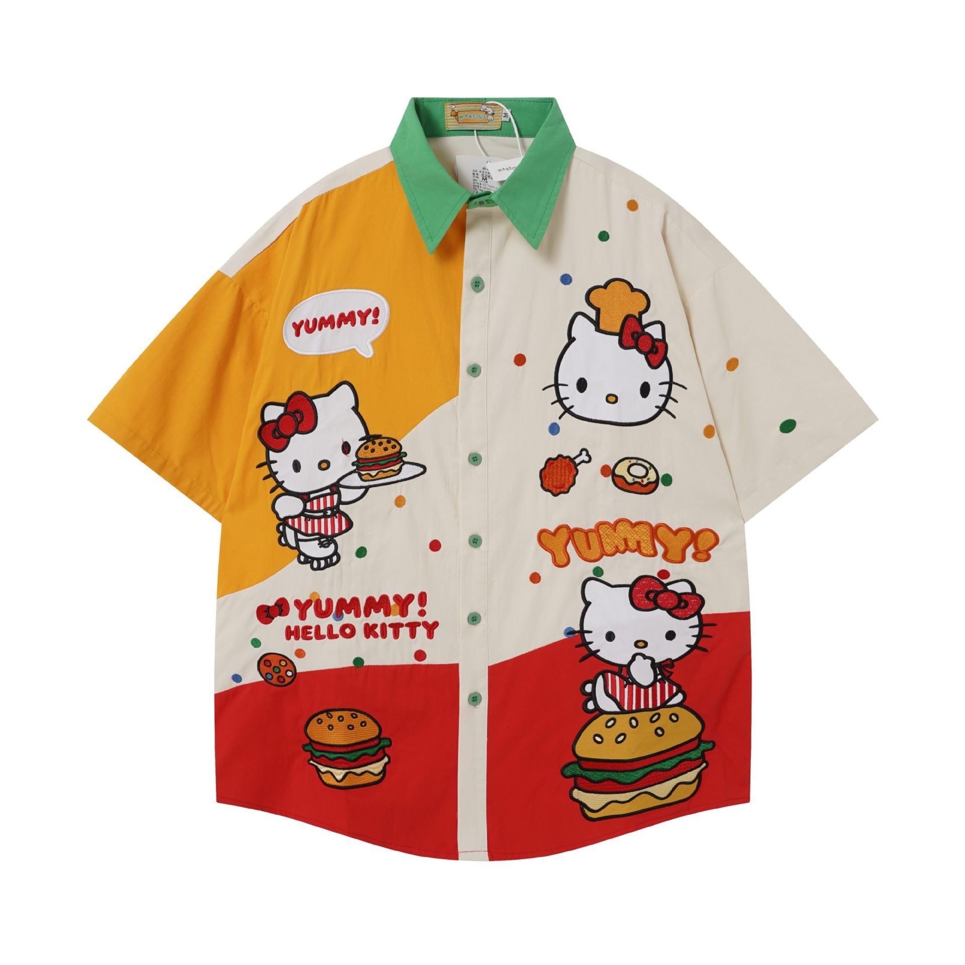 WES®️| ÁO SƠ MI NGẮN TAY THÊU HỌA TIẾT HOẠT HÌNH HELLO KITTY UNISEX 5262