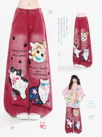 WES®️| QUẦN DENIM NỬA CẠP CHUN WASH THÊU HOẠT HÌNH UNISEX BILU01