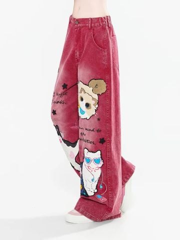 WES®️| QUẦN DENIM NỬA CẠP CHUN WASH THÊU HOẠT HÌNH UNISEX BILU01