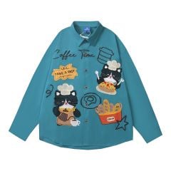 WES®️| ÁO SƠ MI DÀI TAY THÊU HỌA TIẾT HOẠT HÌNH UNISEX YH801