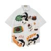 WES®️| ÁO SƠ MI NGẮN TAY THÊU HỌA TIẾT HOẠT HÌNH MÈO LƯỜI UNISEX 5268