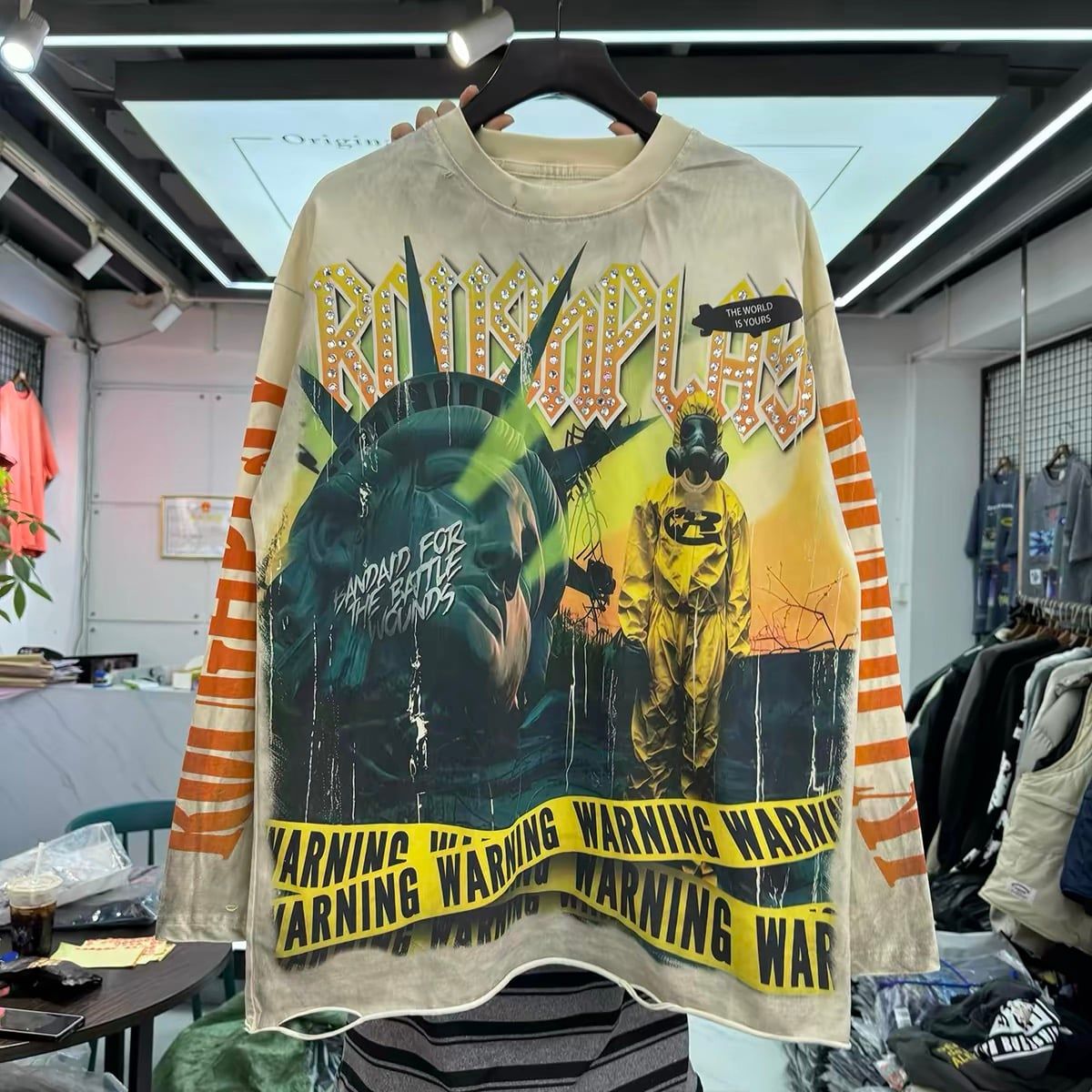 FK®️| ÁO LONG TEE DÀI TAY COTTON LÀM RÁCH IN KTS ĐÍNH ĐÁ UNISEX FG R818