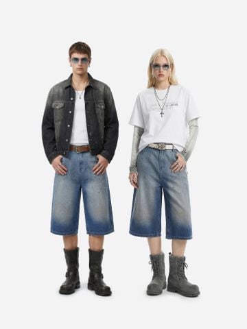 INF ™️| QUẦN SHORT WASH DENIM ĐÍNH ĐÁ DÁNG RỘNG BIG SIZE RETRO INF 12978