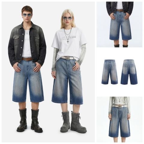 INF ™️| QUẦN SHORT WASH DENIM ĐÍNH ĐÁ DÁNG RỘNG BIG SIZE RETRO INF 12978