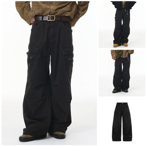 INF®️|QUẦN VẢI THÔ KAKI ỐNG RỘNG ĐÃ GIẶT TÚI HỘP RETRO UNISEX INF 13533