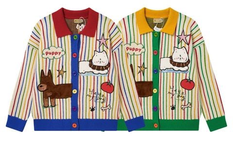 WES®️| ÁO LEN THÊU MÈO BÉO PUPPY DỆT KIM UNISEX 257