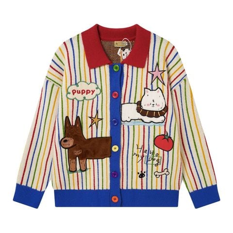 WES®️| ÁO LEN THÊU MÈO BÉO PUPPY DỆT KIM UNISEX 257