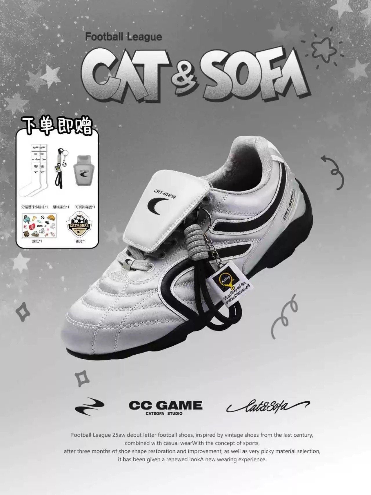 CATSOFA ™️| GIÀY SNEAKER FOOTBALL SILVER GREY UNISEX CAT&SOFA CS25011