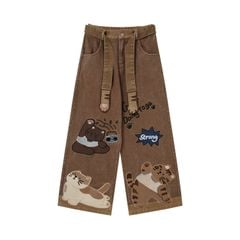 WES®️| QUẦN DENIM NỬA CẠP CHUN WASH THÊU HOẠT HÌNH MÈO STRONG UNISEX 6238