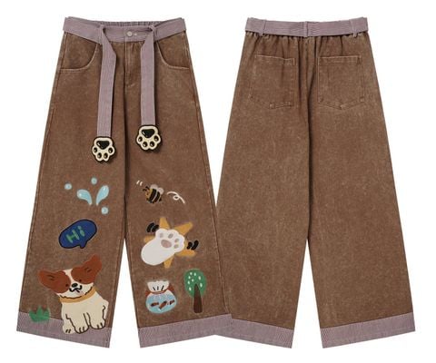 WES®️| QUẦN DENIM NỬA CẠP CHUN WASH THÊU HOẠT HÌNH UNISEX 6239