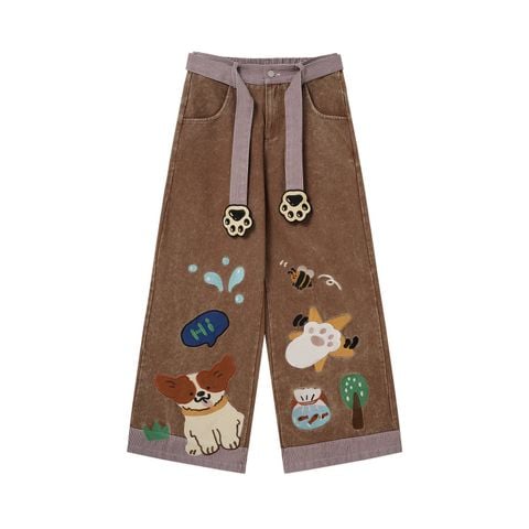WES®️| QUẦN DENIM NỬA CẠP CHUN WASH THÊU HOẠT HÌNH UNISEX 6239
