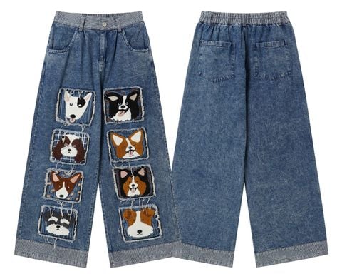 WES®️| QUẦN DENIM NỬA CẠP CHUN WASH THÊU HOẠT HÌNH UNISEX 6241
