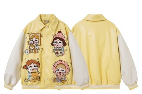 WES®️| ÁO KHOÁC DA PU CAO CẤP THÊU HỌA TIẾT HOẠT HÌNH UNISEX 5320