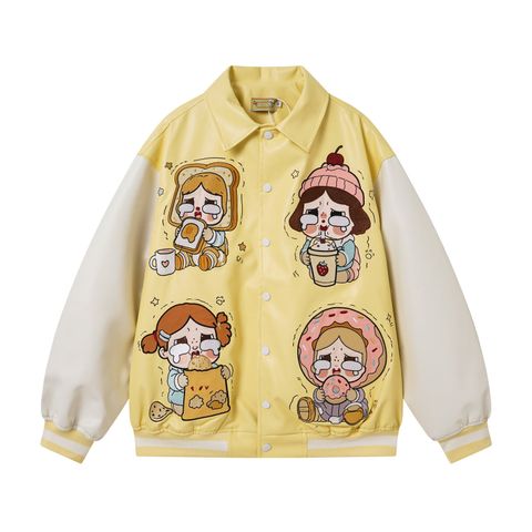 WES®️| ÁO KHOÁC DA PU CAO CẤP THÊU HỌA TIẾT HOẠT HÌNH UNISEX 5320