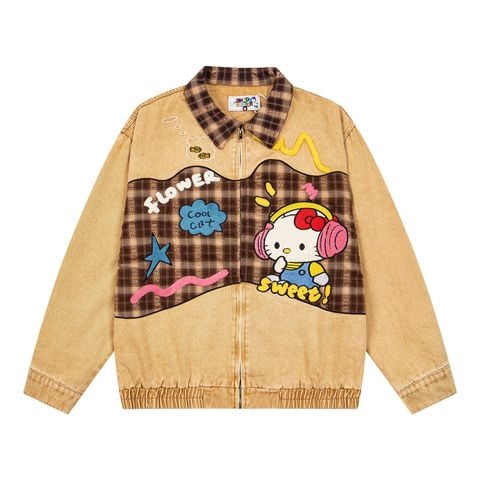 WES®️| ÁO KHOÁC CAO CẤP THÊU HỌA TIẾT HOẠT HÌNH HELLO KITTY UNISEX W812