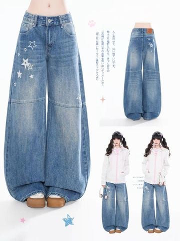 WES®️| QUẦN DENIM NỬA CẠP CHUN WASH THÊU HOẠT HÌNH UNISEX BILU02