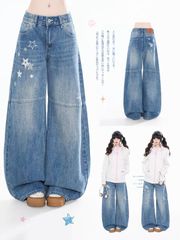 WES®️| QUẦN DENIM NỬA CẠP CHUN WASH THÊU HOẠT HÌNH UNISEX BILU02