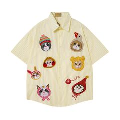 WES®️| ÁO SƠ MI NGẮN TAY THÊU HỌA TIẾT HOẠT HÌNH UNISEX 5252