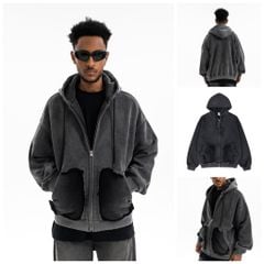 FG®️| ÁO KHOÁC HOODIE WASH THÊU LÓT LÔNG CỪU CÁCH ĐIỆU UNISEX FG F538