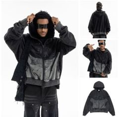 FG®️| ÁO KHOÁC HOODIE WASH THÊU LÓT LÔNG CỪU CHẮP VÁ UNISEX FG F539