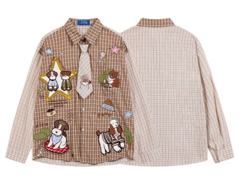 WES®️| ÁO SƠ MI DÀI TAY THÊU HỌA TIẾT HOẠT HÌNH UNISEX C5897
